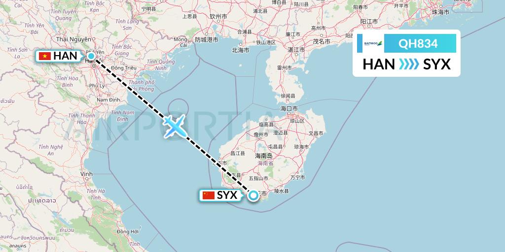 QH834 Bamboo Airways Flight Map: Hanoi to Sanya