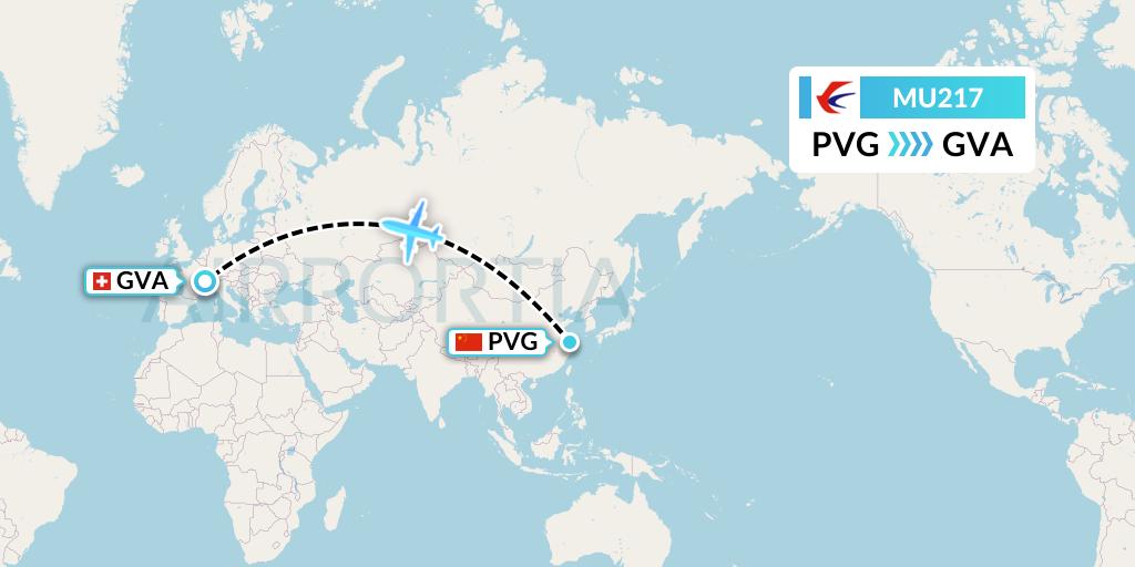 MU217 China Eastern Airlines Flight Map: Shanghai to Geneva