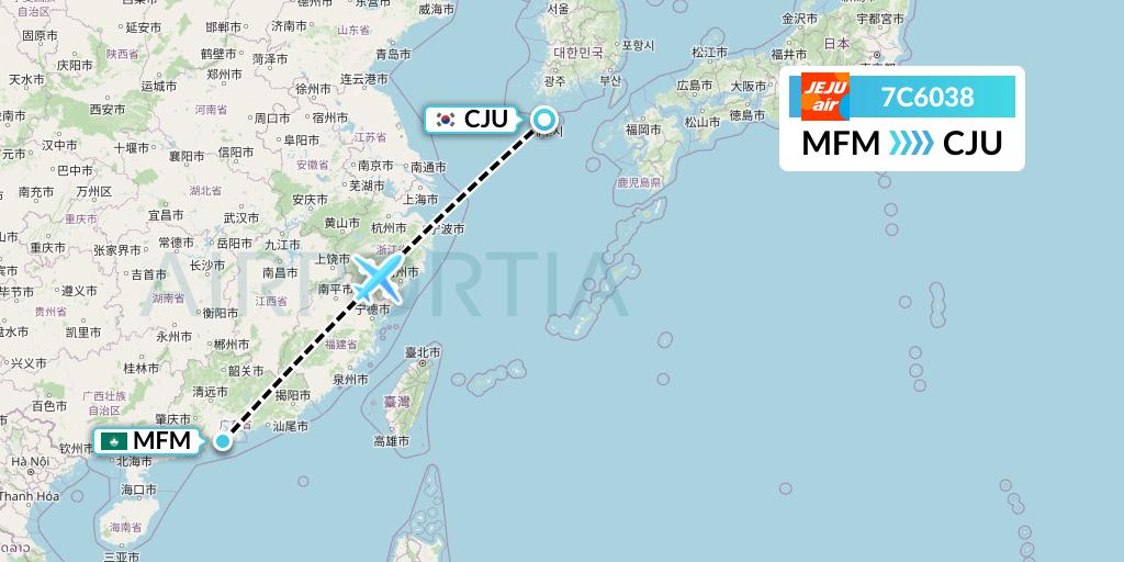 7C6038 Jeju Air Flight Map: Macau to Jeju