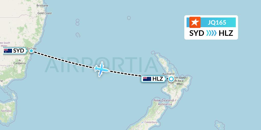 JQ165 Jetstar Airways Flight Map: Sydney to Hamilton