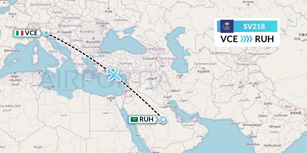 SV218 Saudi Arabian Airlines Flight Map: Venice to Riyadh