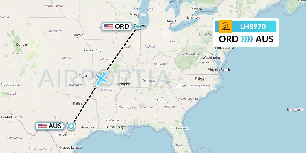 LH8970 Lufthansa Flight Map: Chicago to Austin