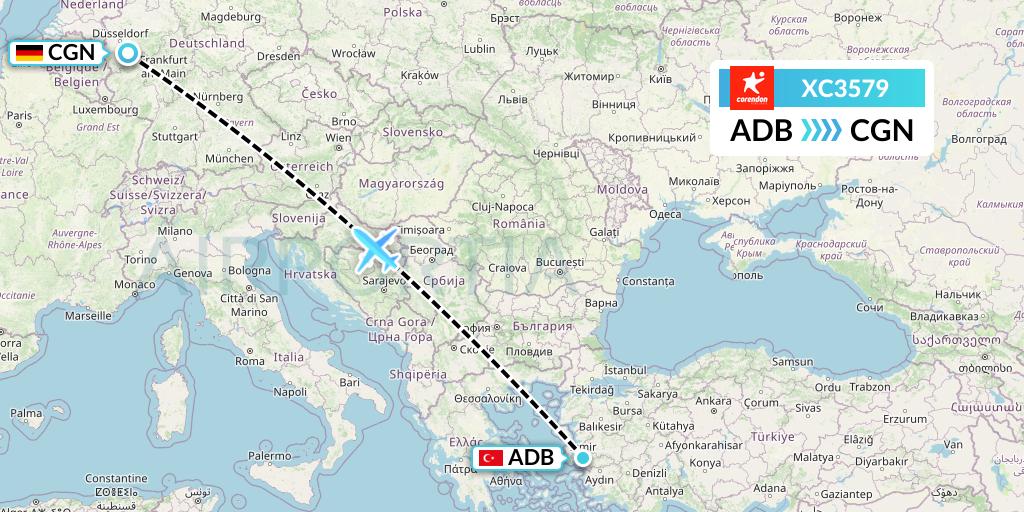 XC3579 Corendon Airlines Flight Map: Izmir to Cologne