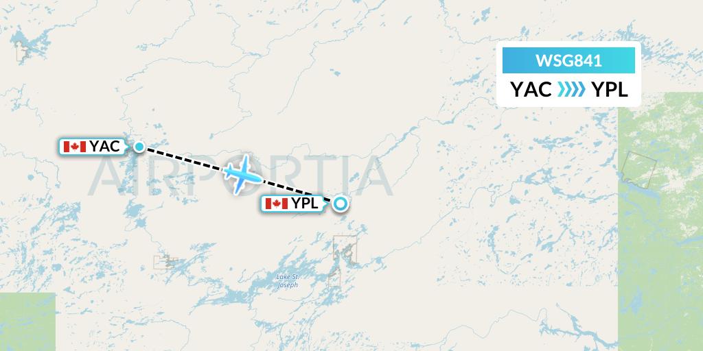 WSG841 Wasaya Airways Flight Map: Cat Lake to Pickle Lake