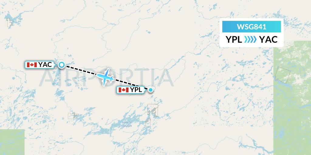 WSG841 Wasaya Airways Flight Map: Pickle Lake to Cat Lake