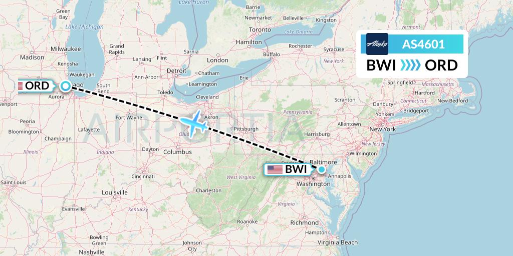 AS4601 Alaska Airlines Flight Map: Baltimore to Chicago