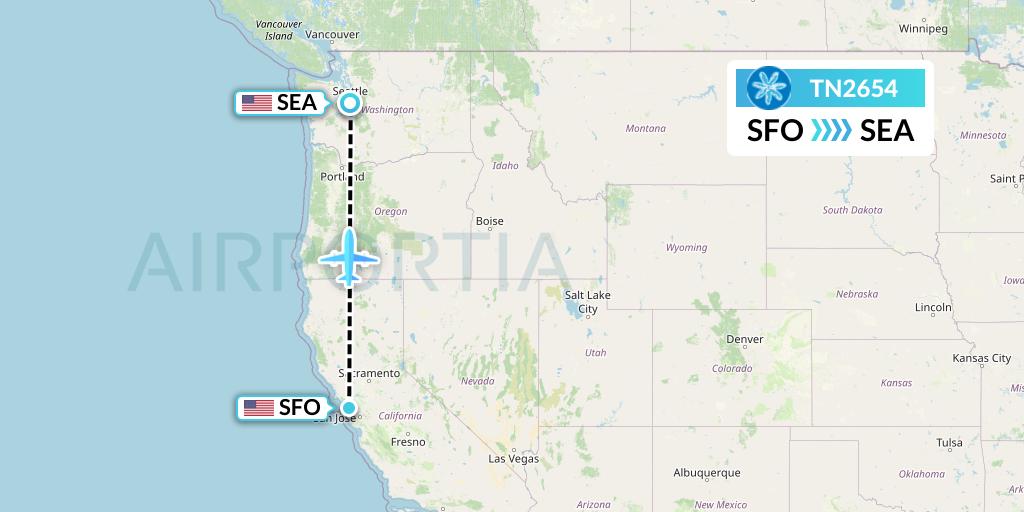TN2654 Air Tahiti Nui Flight Map: San Francisco to Seattle