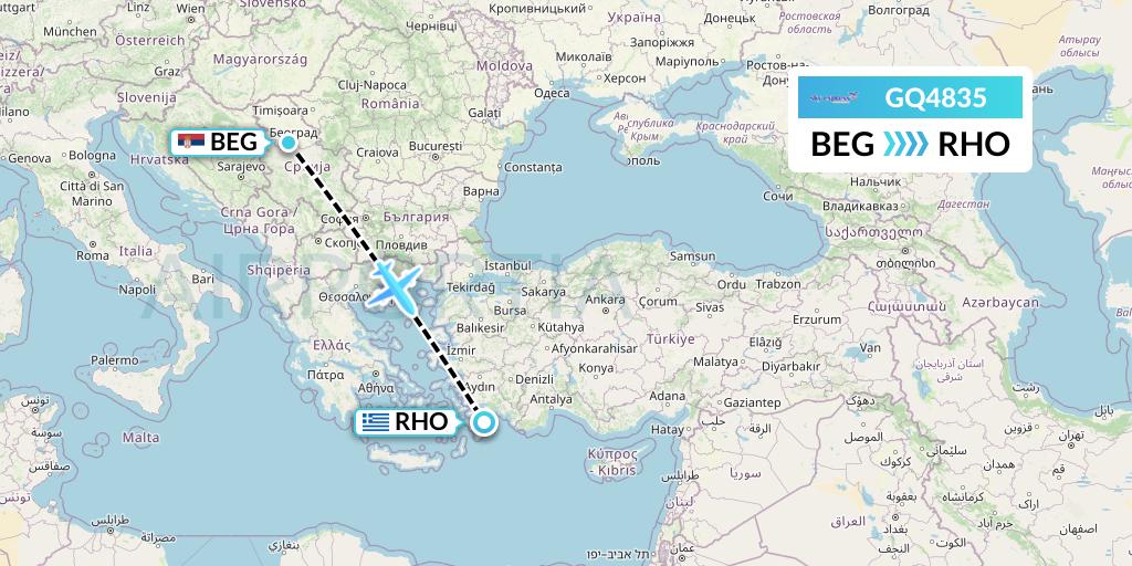 GQ4835 Sky Express (Greece) Flight Map: Belgrade to Rhodes