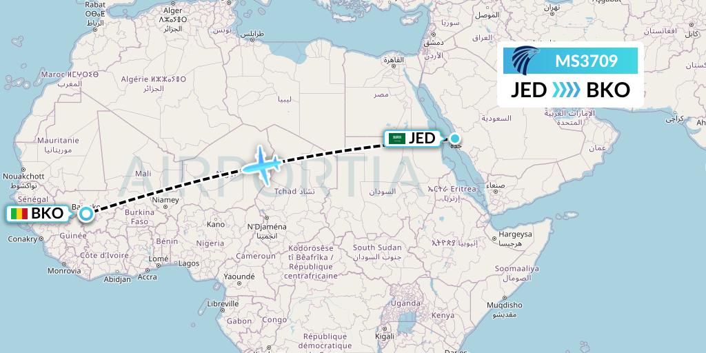 MS3709 EgyptAir Flight Map: Jeddah to Bamako