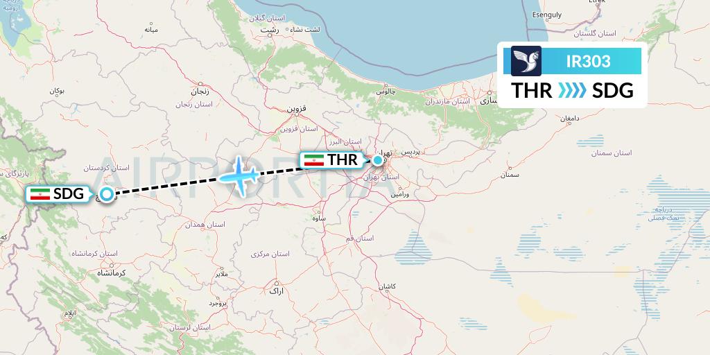 IR303 Iran Air Flight Map: Tehran to Sanandaj