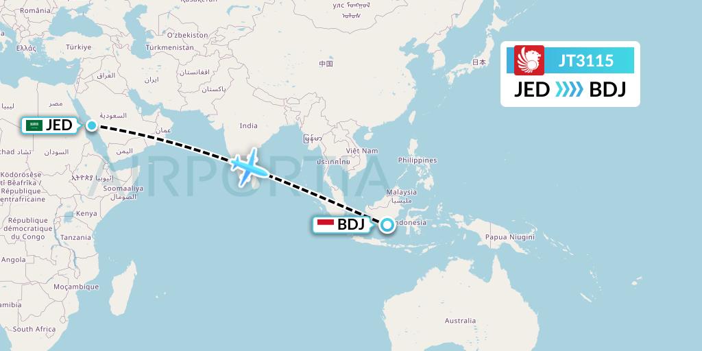 JT3115 Lion Airlines Flight Map: Jeddah to Banjarmasin