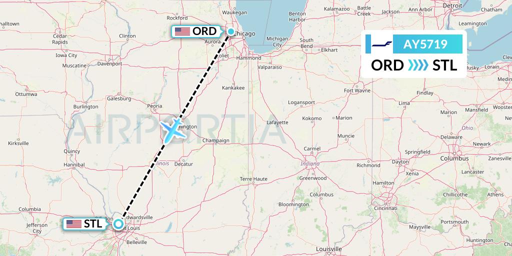 AY5719 Finnair Flight Map: Chicago to St. Louis