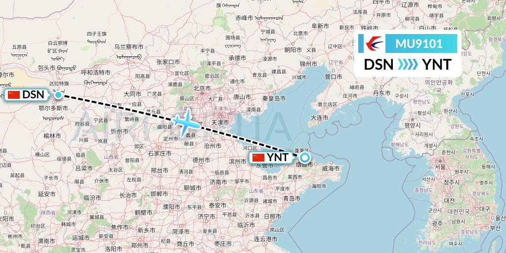 MU9101 China Eastern Airlines Flight Map: Dongsheng to Yantai
