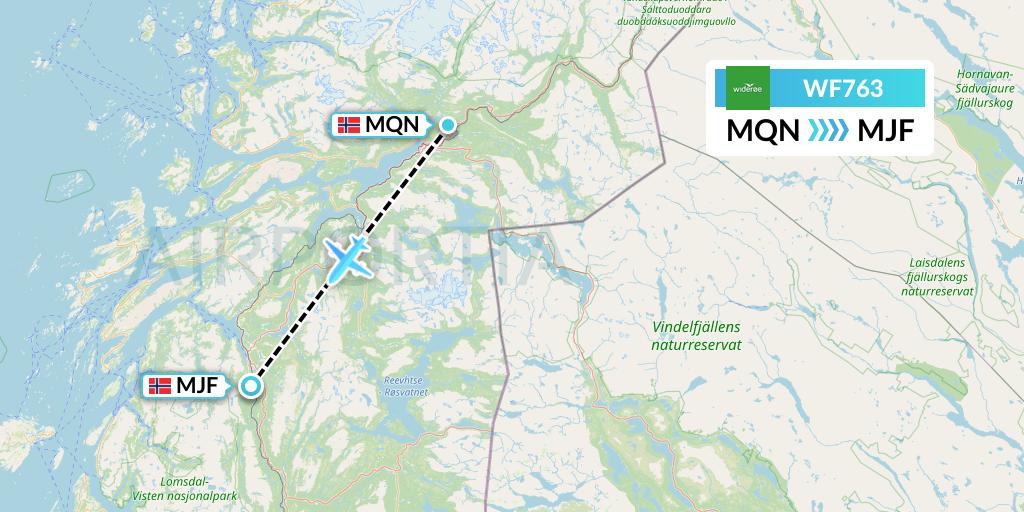 WF763 Wideroe Flight Map: Mo i Rana to Mosjoen