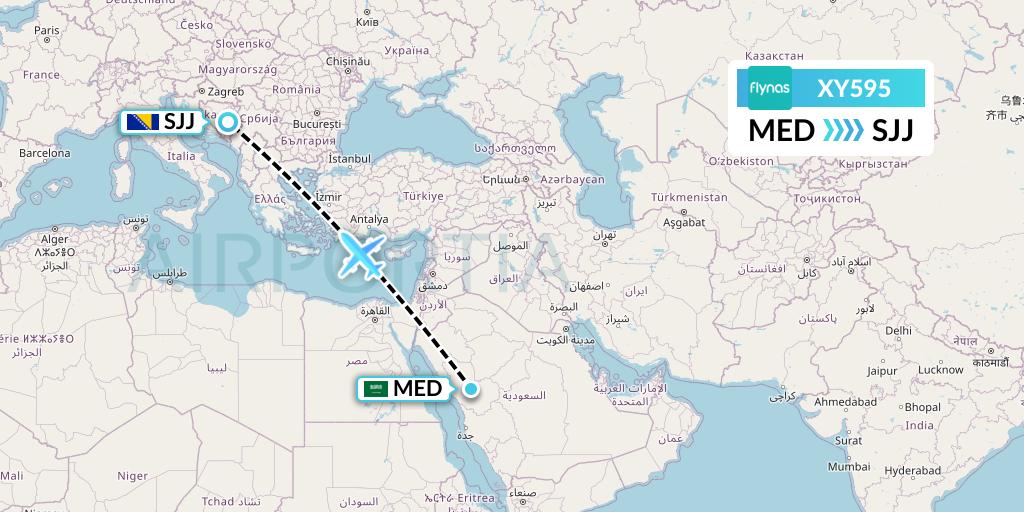 XY595 Flynas Flight Map: Medina to Sarajevo