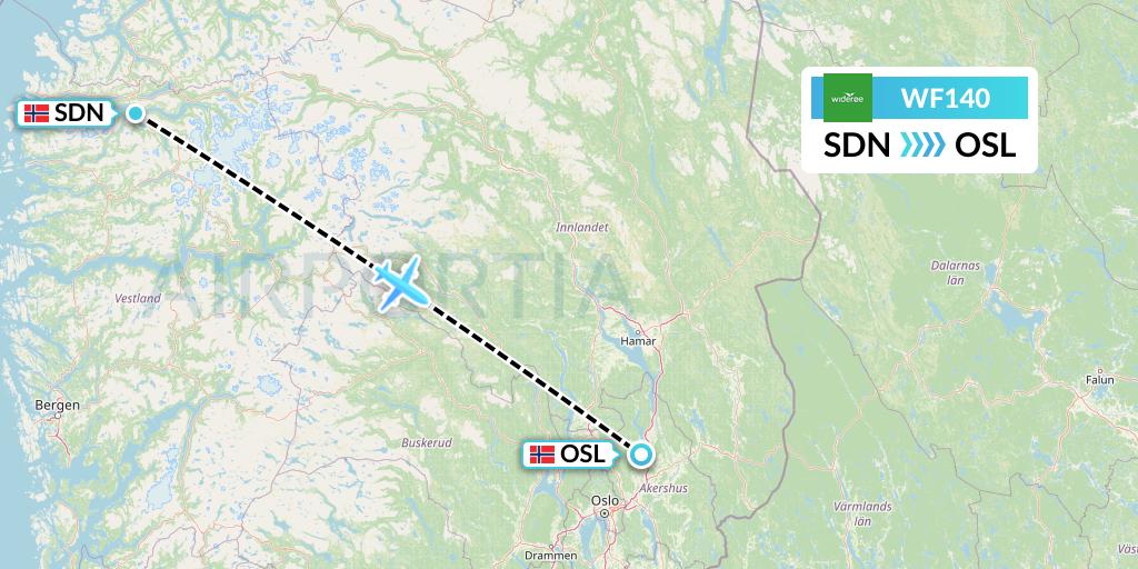 WF140 Wideroe Flight Map: Sandane to Oslo