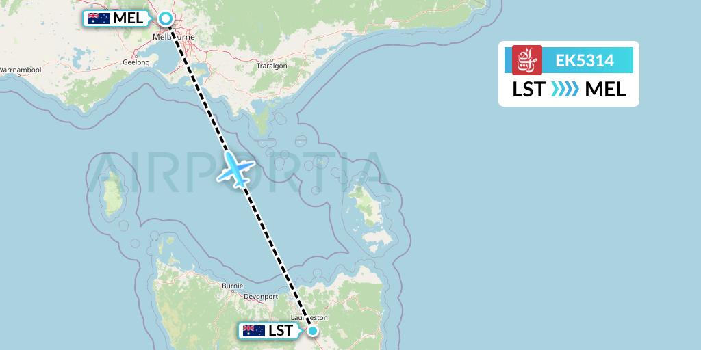 EK5314 Emirates Flight Map: Launceston to Melbourne