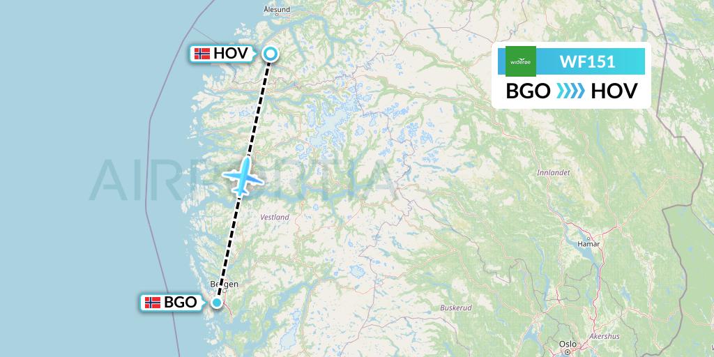WF151 Wideroe Flight Map: Bergen to Orsta Volda
