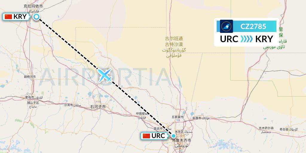 CZ2785 China Southern Airlines Flight Map: Urumqi to Karamay
