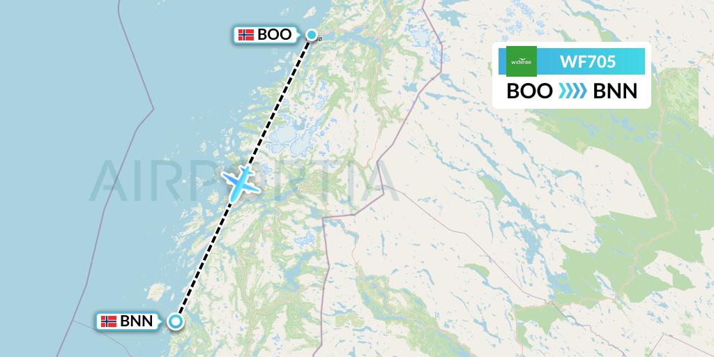 WF705 Wideroe Flight Map: Bodo to Bronnoysund