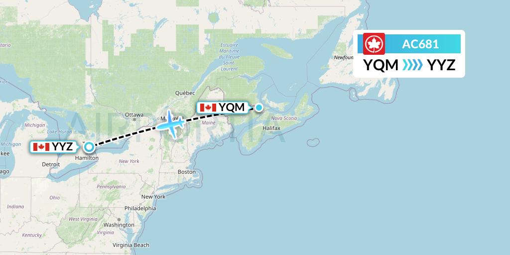 AC681 Air Canada Flight Map: Moncton to Toronto