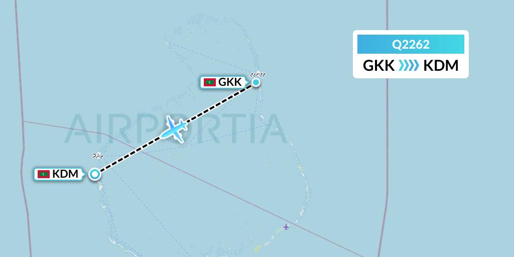 Q2262 Maldivian Flight Map: Kooddoo Island to Kaadedhdhoo Island