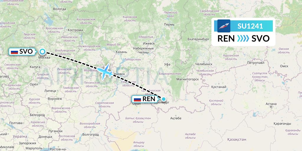 SU1241 Aeroflot Flight Map: Orenburg to Moscow
