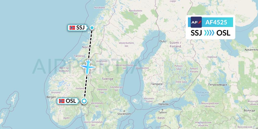 AF4525 Air France Flight Map: Sandnessjoen to Oslo