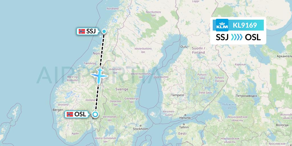 KL9169 KLM Flight Map: Sandnessjoen to Oslo