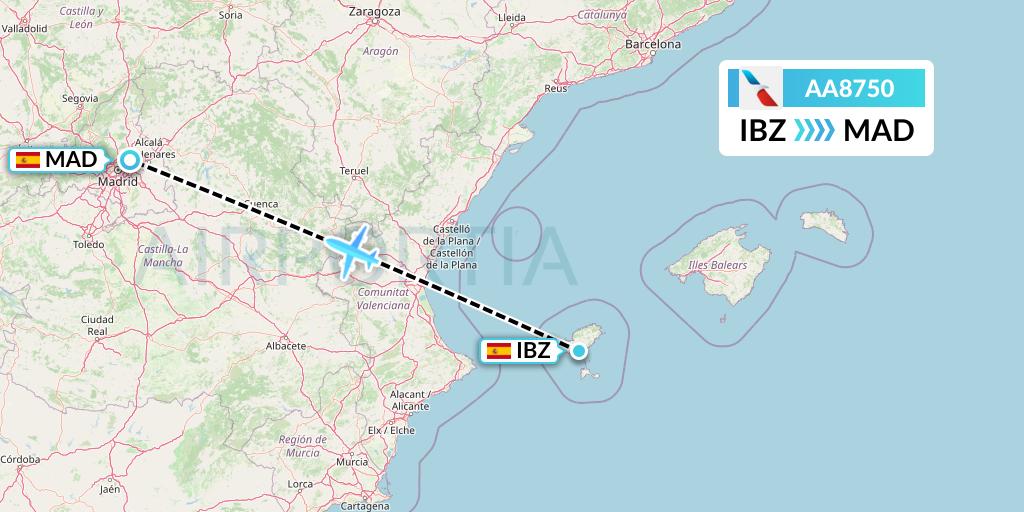 AA8750 American Airlines Flight Map: Ibiza to Madrid