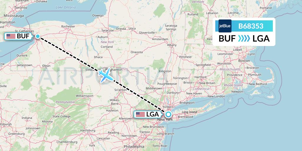 B68353 JetBlue Airways Flight Map: Buffalo to New York