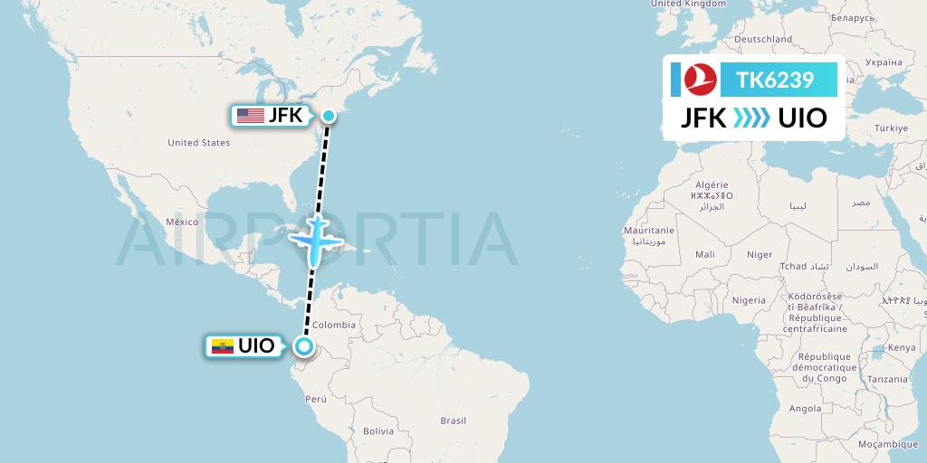 TK6239 Turkish Airlines Flight Map: New York to Quito