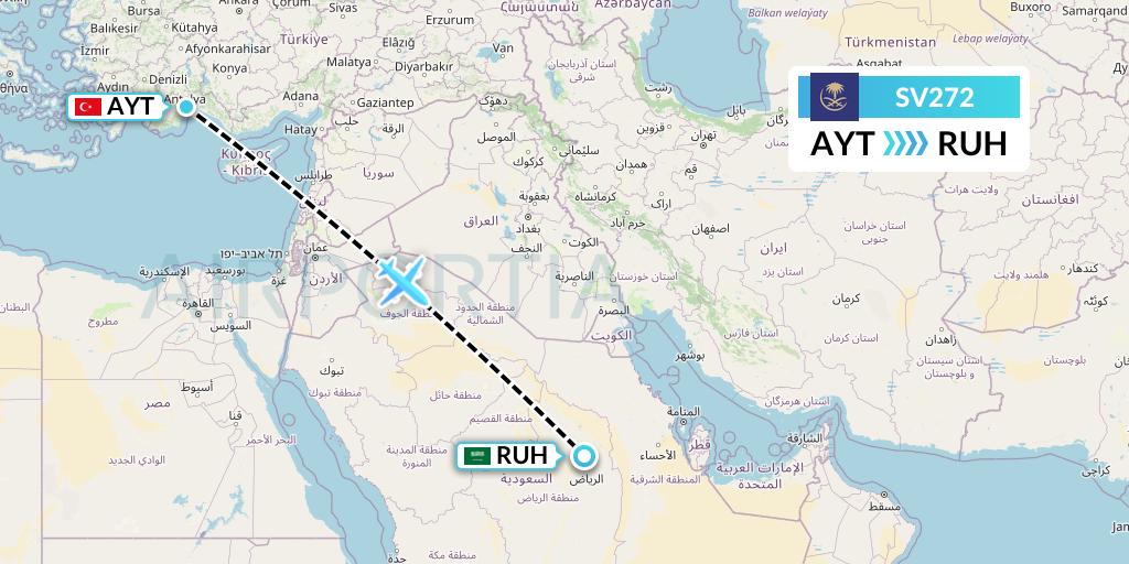 SV272 Saudi Arabian Airlines Flight Map: Antalya to Riyadh