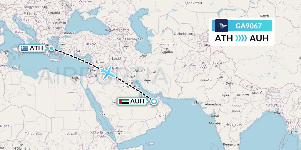 GA9067 Garuda Indonesia Flight Map: Athens to Abu Dhabi