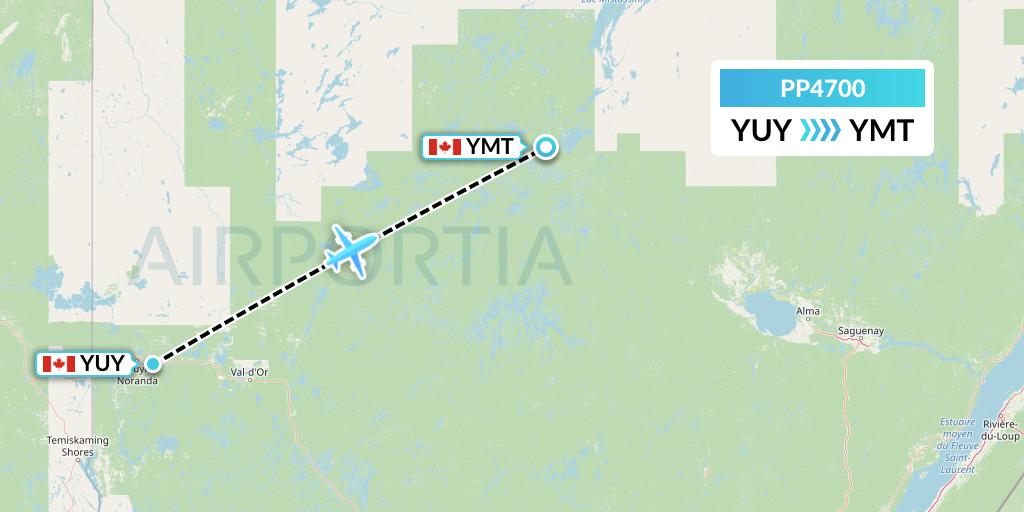 PP4700 Jet Aviation Business Jets Flight Map: Rouyn to Chibougamau