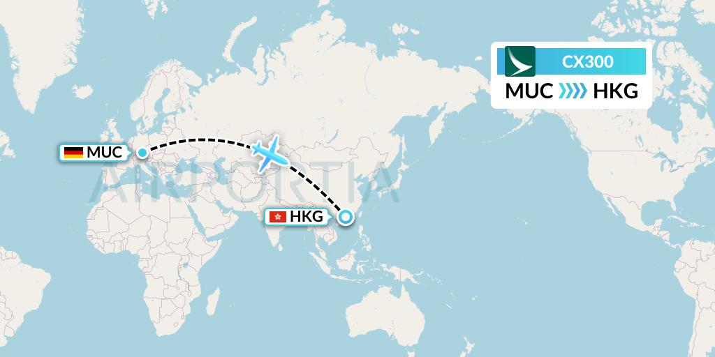 CX300 Cathay Pacific Flight Map: Munich to Hong Kong