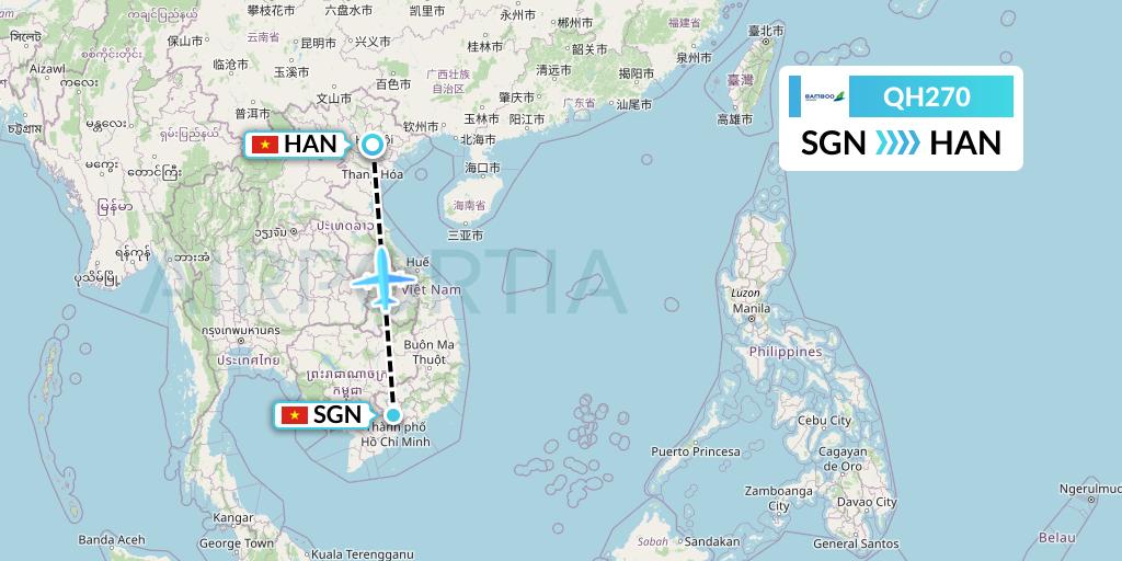QH270 Bamboo Airways Flight Map: Ho Chi Minh City to Hanoi