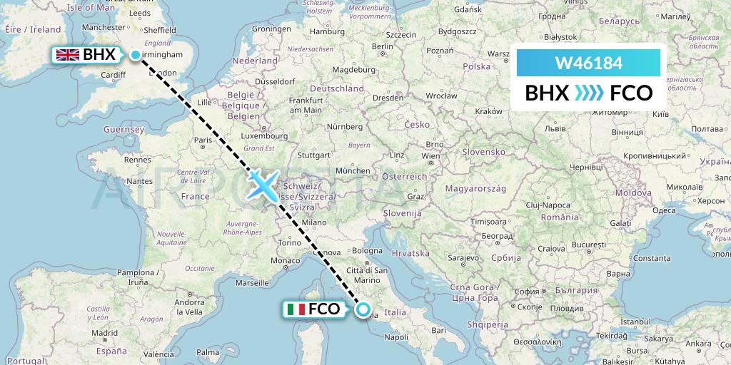 W46184 Wizz Air Malta Flight Map: Birmingham to Rome