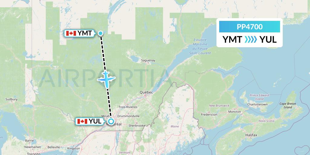 PP4700 Jet Aviation Business Jets Flight Map: Chibougamau to Montreal