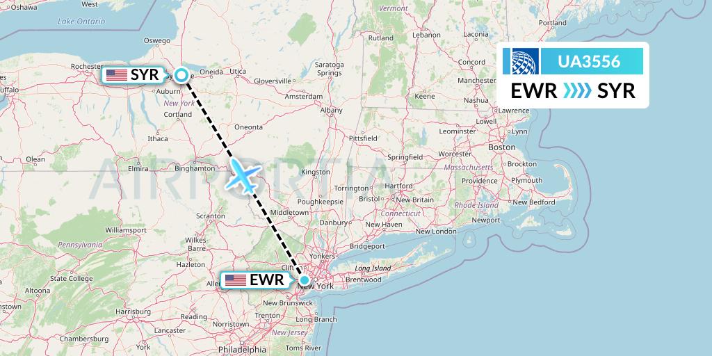 UA3556 United Airlines Flight Map: New York to Syracuse