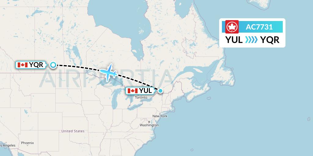 AC7731 Air Canada Flight Map: Montreal to Regina