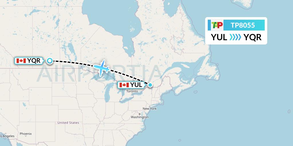 TP8055 TAP Portugal Flight Map: Montreal to Regina