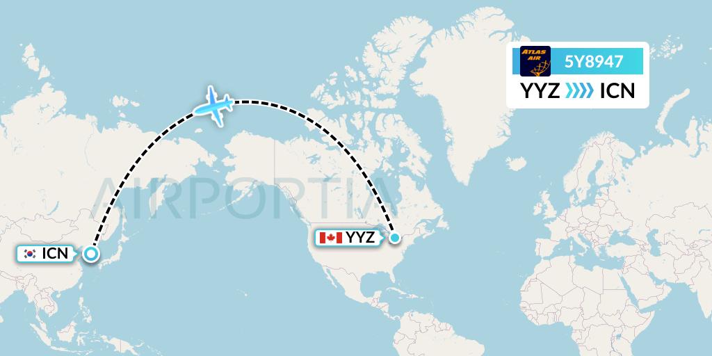 5Y8947 Atlas Air Flight Map: Toronto to Seoul
