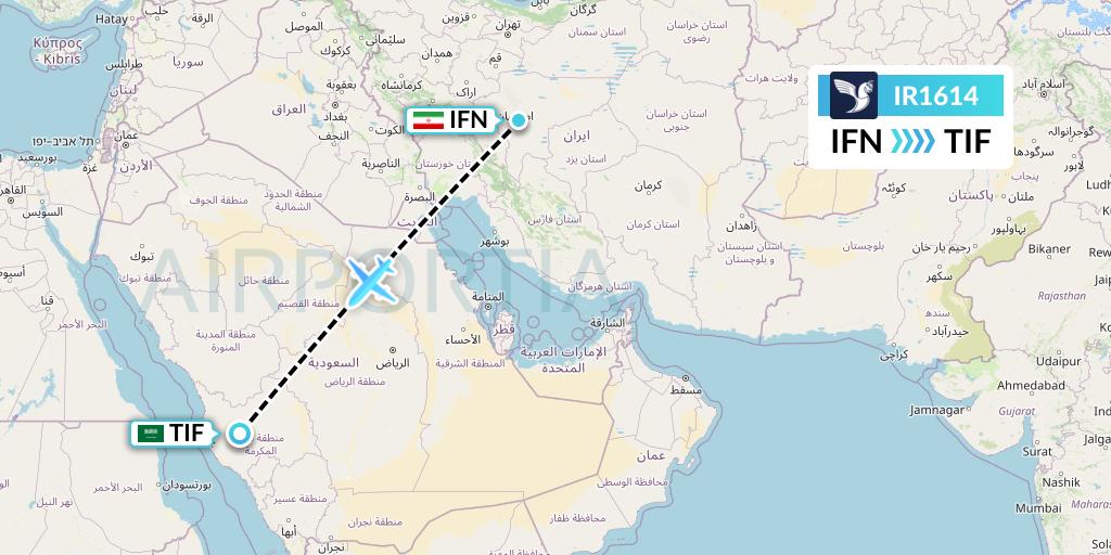 IR1614 Iran Air Flight Map: Isfahan to Taif
