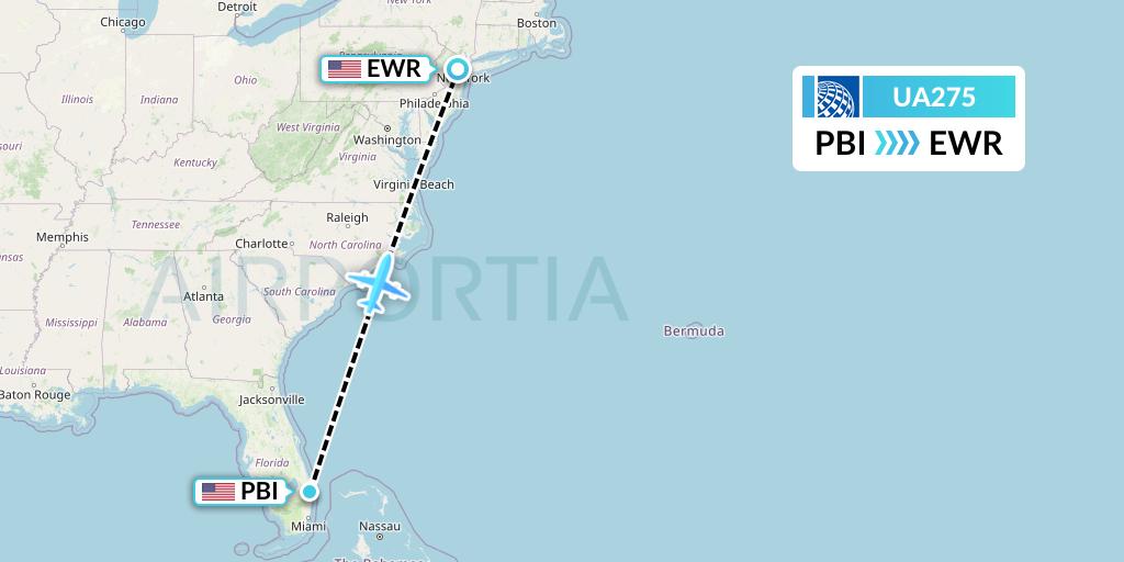 UA275 United Airlines Flight Map: West Palm Beach to New York