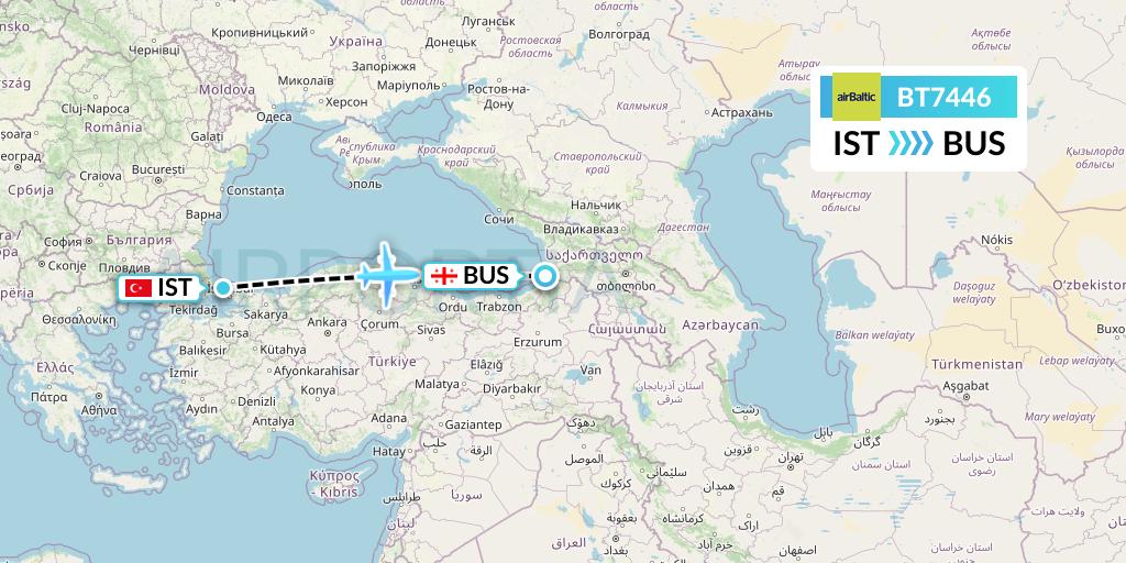 BT7446 Air Baltic Flight Map: Istanbul to Batumi