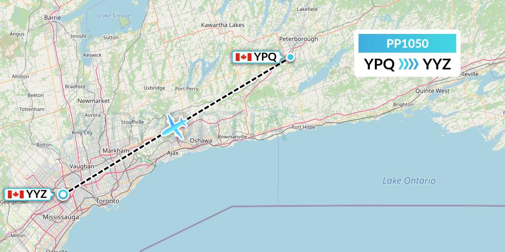 PP1050 Jet Aviation Business Jets Flight Map: Peterborough to Toronto