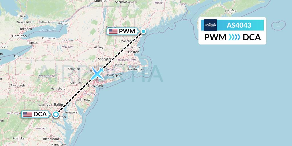 AS4043 Alaska Airlines Flight Map: Portland to Washington