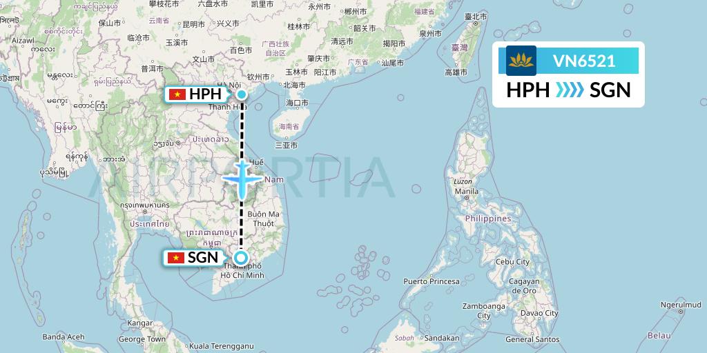 VN6521 Vietnam Airlines Flight Map: Haiphong to Ho Chi Minh City