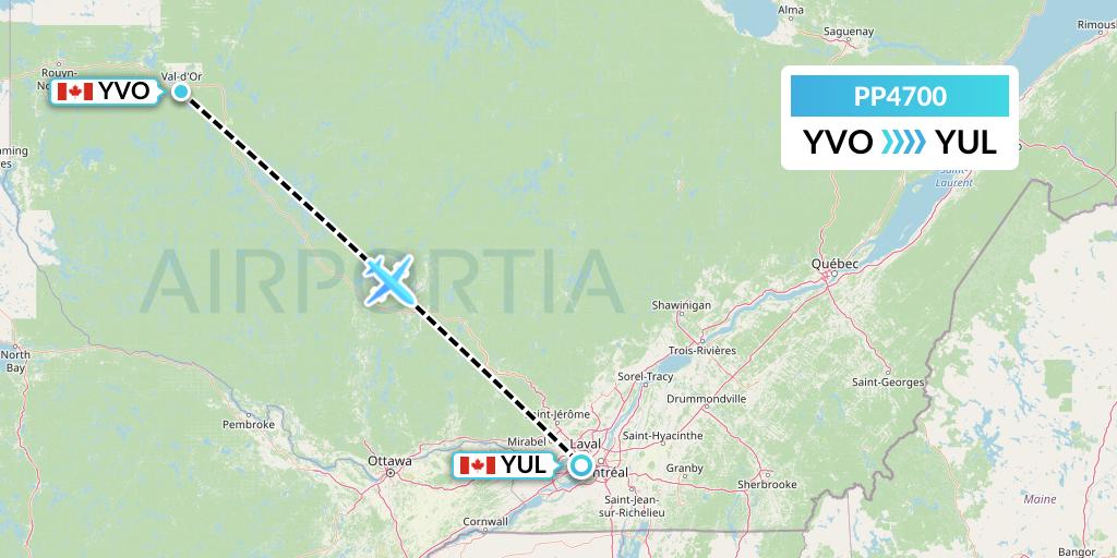 PP4700 Jet Aviation Business Jets Flight Map: Val-d'Or to Montreal
